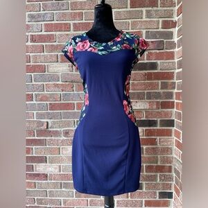 BCX Ladies Blue Floral Embroidered  Bodycon Dress - Size 9 (small)